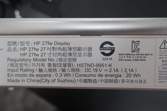 2 stk. monitor HP 27FW 27-inch display