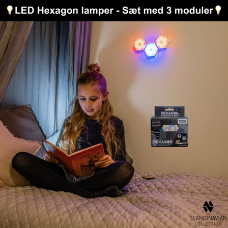 3 stk. Hexagon LED væglamper m. remote - 3 pak = 9 spots ialt(ubrugt)