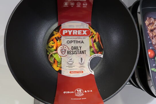 3 stk. Wok Pande Pyrex Optima Aluminium 28 Cm