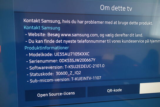 55" SmartTV, SAMSUNG 4K LED m. fjernbetjening og vægbeslag