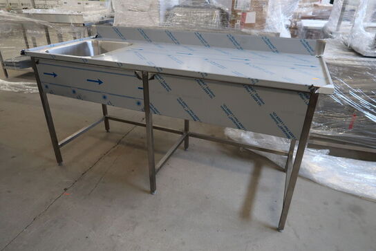 Rustfri stålbord m. bagkant og vask 180x70xH90cm