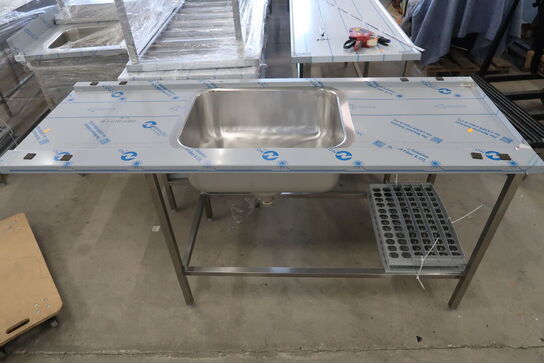 Rustfri stålbord m. vask 180x65xH90cm