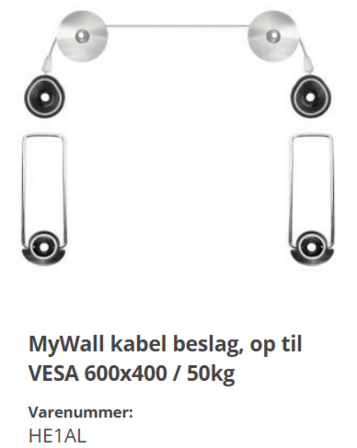 2 x MyWall Wirebeslag til montering af TV helt tæt på væg