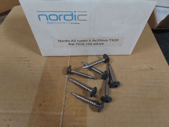 20 kasser. Rustfri skruer 4,8 x 33 mm med sort hoved