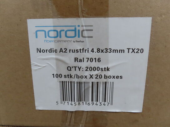 10 kasser. Rustfri skruer 4,8 x 33 mm med sort hoved
