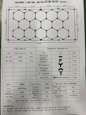 LED sekskantbelysning 4840 x 2430 mm