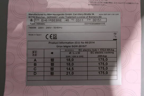 SIEMENS EH61RBEB6E Induktionskogeplade 