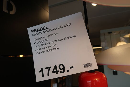 Belid Primus I Pendel Ø43 Rød/Sort