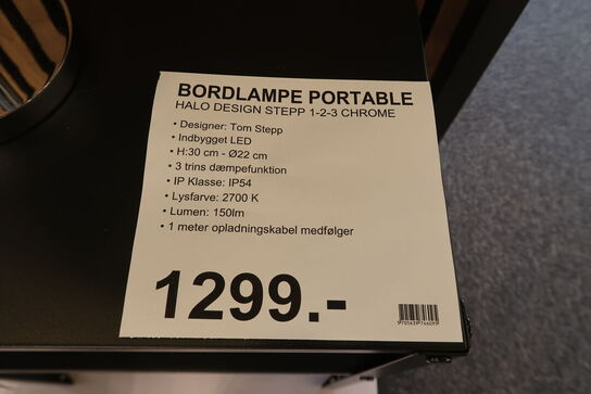 HALO DESIGN STEPP 1 2 3 PORTABLE MØRKE KROM BORDLAMPE