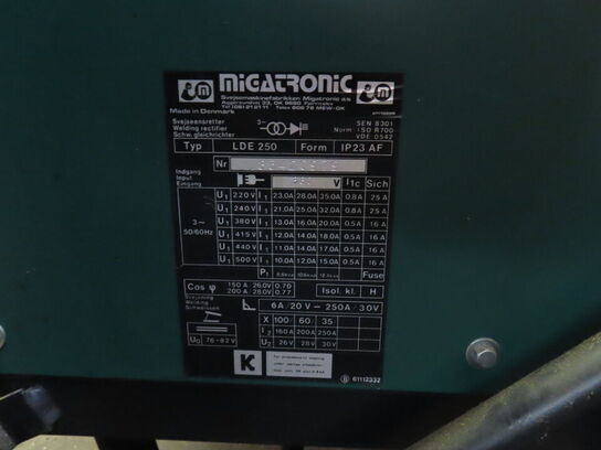Svejsemaskine, MIGATRONIC LDE 250 / CTU3000 / KT2