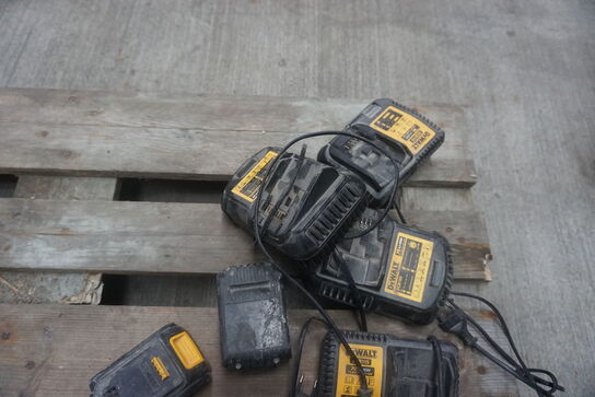 5 stk. batterier + 6 stk. lader, DeWalt 