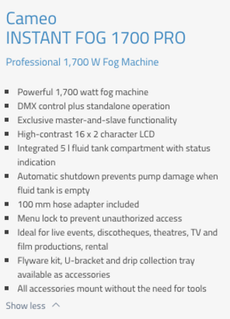 Cameo Instant Fog 1700 PRO