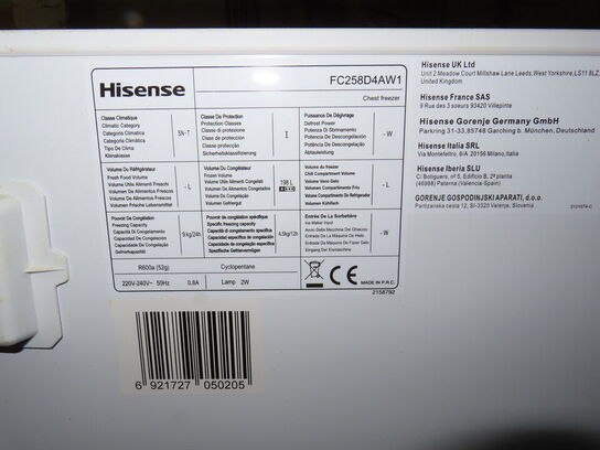 Kummefryser, HISENSE FC258D4AW1