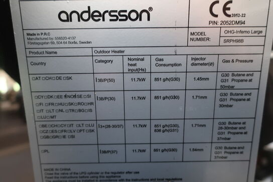 2 stk. terrassevarmer ANDERSSON SRPH98B