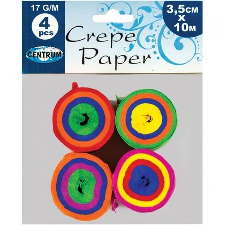 48 poser m. hver 4 rll. Crepepapir i rulle. 3,5cm x 10 Meter.