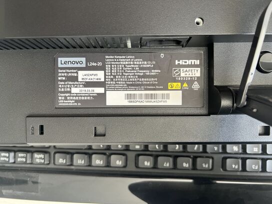 2 stk. computerskærme LENOVO L24e-20 med tastatur