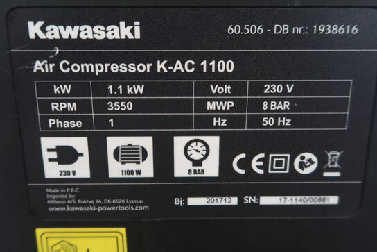 Kompressor KAWASAKI K-AC 1100 samt kabeltromle