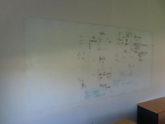 Stol, kontorreol og whiteboard