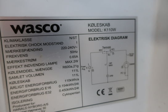 1 stk. kummefryser, 2 stk. køleskabe WASCO uden indhold