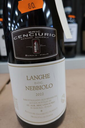 1 fl. rødvin, BRIC CENCIURIO LANGHE NEBBIOLO 2022