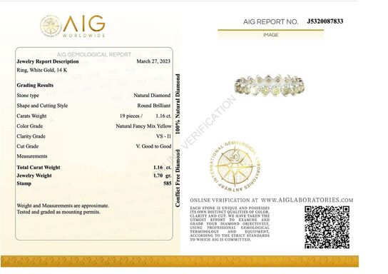 14 karat Hvidguld Ring med 1,16 ct Naturlig Fancy Mix Gul Diamanter - Vejl. Pris 25.995,-