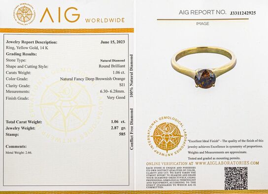 Diamantring med 1.06 ct Fancy Deep Brown Orange Diamant - Vejl. pris 85.995,-