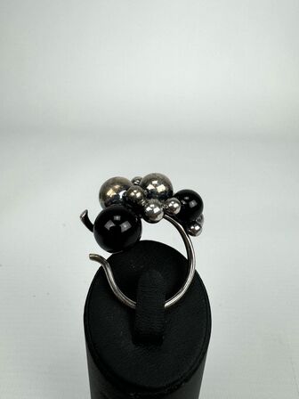 Georg Jensen Moonlight Grapes oxideret sølv ring med sort agat - str. 59