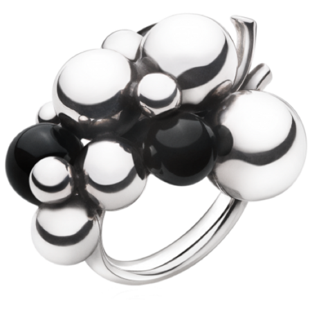 Georg Jensen Moonlight Grapes oxideret sølv ring med sort agat - str. 59