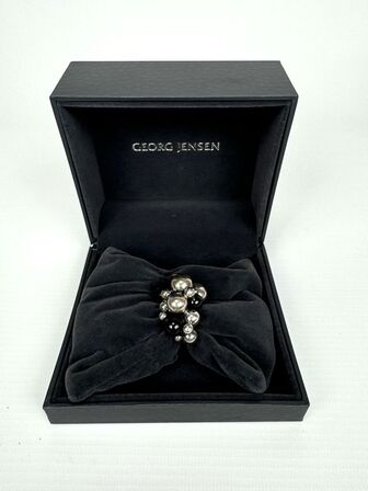 Georg Jensen Moonlight Grapes oxideret sølv ring med sort agat - str. 59