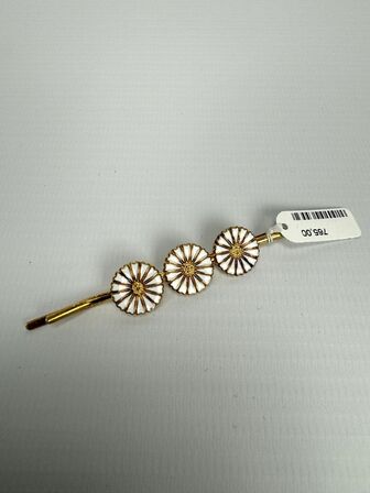 Marguerit hårklemme 3x11mm 24 kt forgyldt hvid emalje