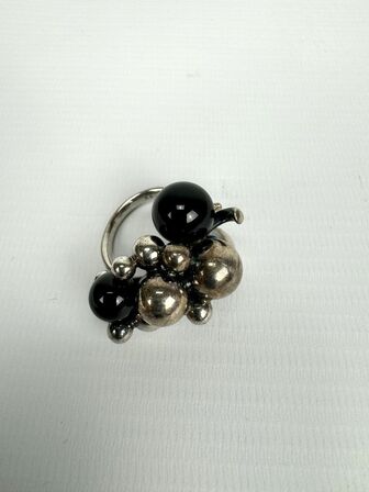 Georg Jensen Moonlight Grapes oxideret sølv ring med sort agat - str. 59