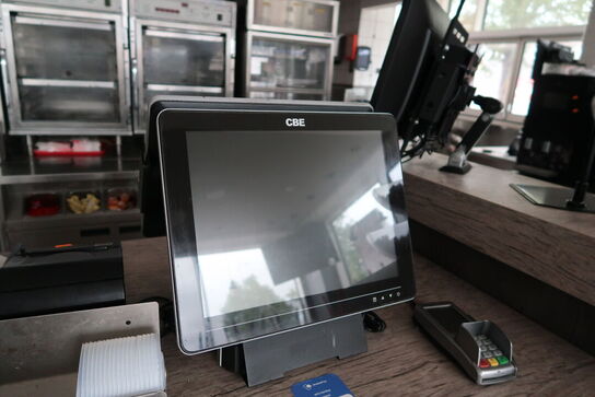 Kasseapparat CBE med bonprinter, pengeskuffe, computerskærm m.m.