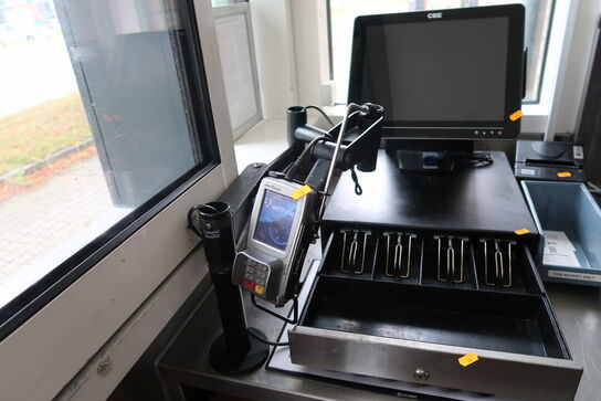 Kasseapparat CBE med bonprinter, pengeskuffe, computerskærm m.m.