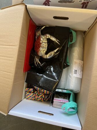 Blandet lot, festartikler, engangsservice, dispensere, maling, rengøringsartikler