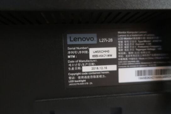 2 stk. skærme LENOVO D24-20 og L27i-28