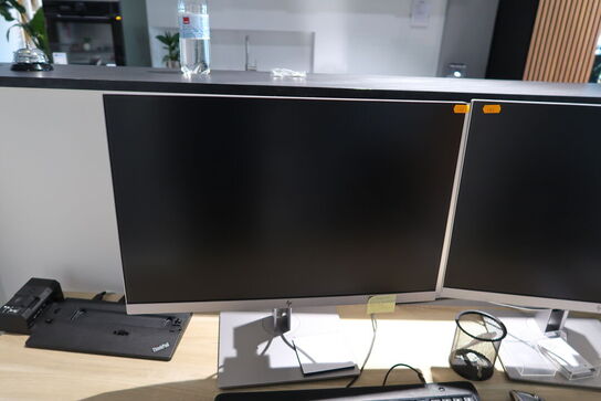 2 stk. computerskærme HP E234i med tastatur, mus og dockingstation