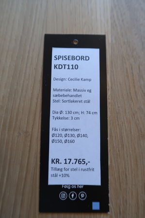 Spisebord KDT110 med mellemlægsplade