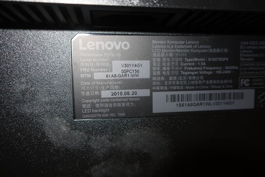 El. hæve/sænke skrivebord, computerskærm LENOVO Thinkpad P27q-10, 2 stk. stole