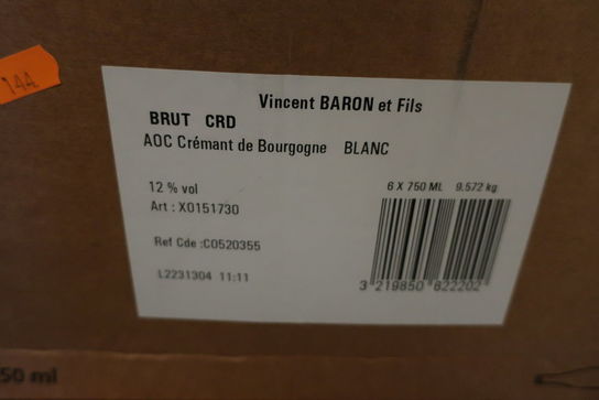 6 flasker champagne VINCENT BARON ET FILS cremant de bourgogne