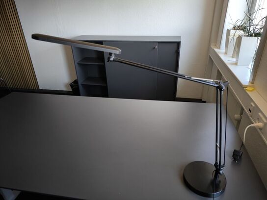 El-hæve-sænkebord med lampe og skab
