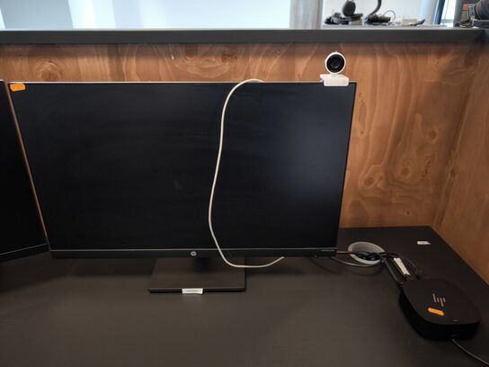 Computerskærm HP 24", dockingstation og webcam