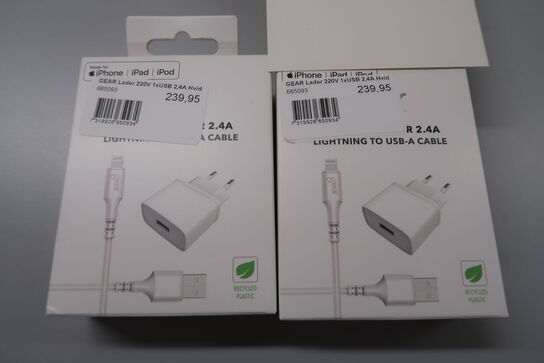2 pk. Gear 220V/2,4A Lightning vægoplader 