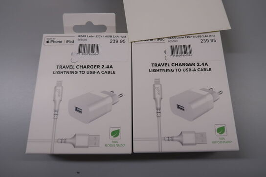 2 pk. Gear 220V/2,4A Lightning vægoplader 
