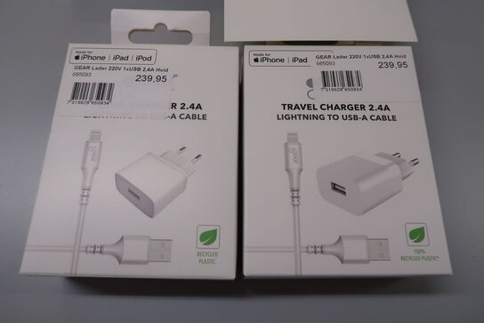 2 pk. Gear 220V/2,4A Lightning vægoplader 