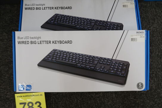 2 stk. Deltaco Full-size big letter keyboard, blue LED backlight