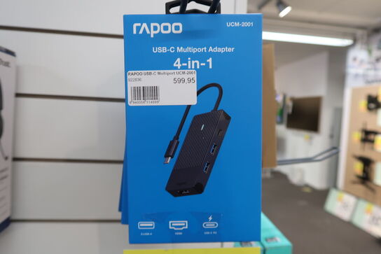 4 stk. RAPOO UCM-2001 4-i-1 USB-C Multiport Adapter-hub (sort)
