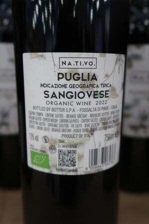 4 fl. Rødvin NA.TI.VO Puglia Sangiovese Organic 2022 75cl.