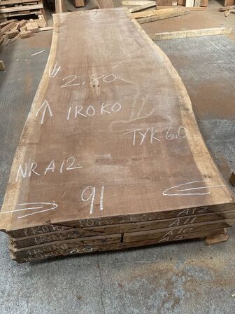 Træplanke i IROKO (afr. teak) 2,80x0,91/0,90m - 6 cm tyk