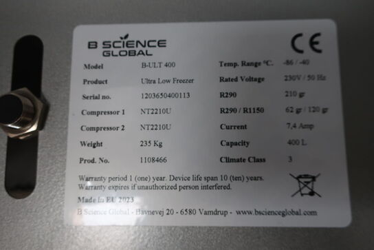 Fryseskab B SCIENCE GLOBAL B-ULT 400