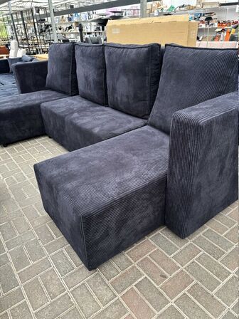 Boston U-Sofa 320x150x150 cm. Sort rib stof